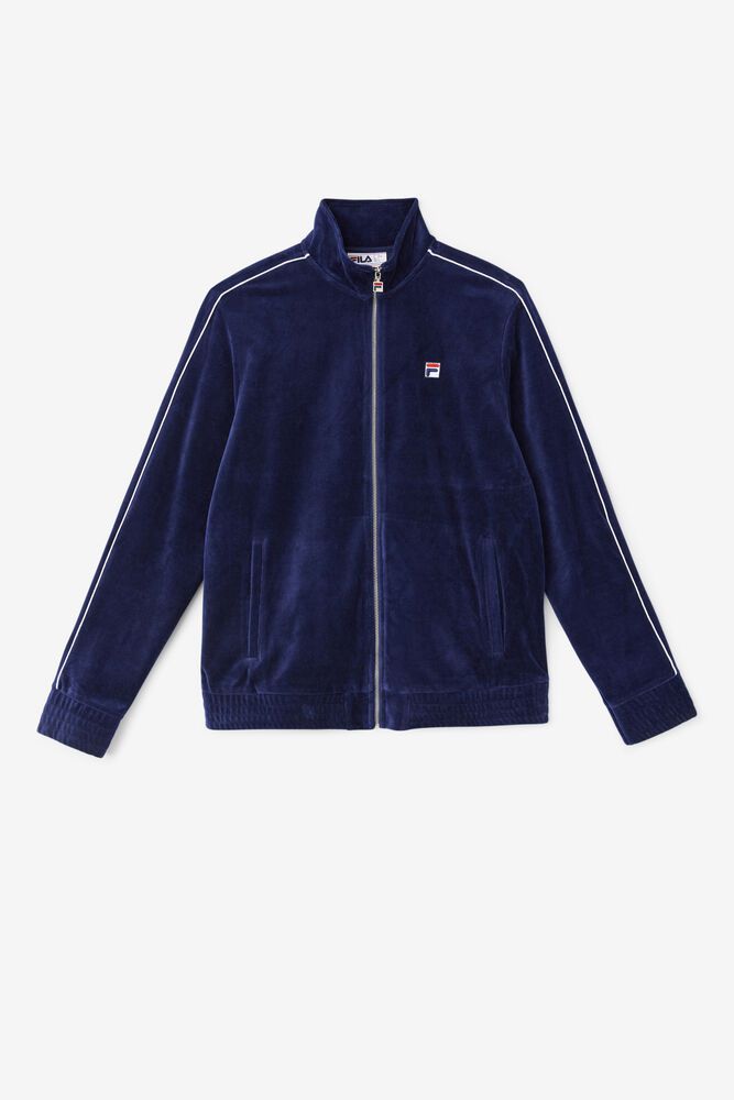 Fila Jacket Deverall Velour Mens Navy - India QNB-840253